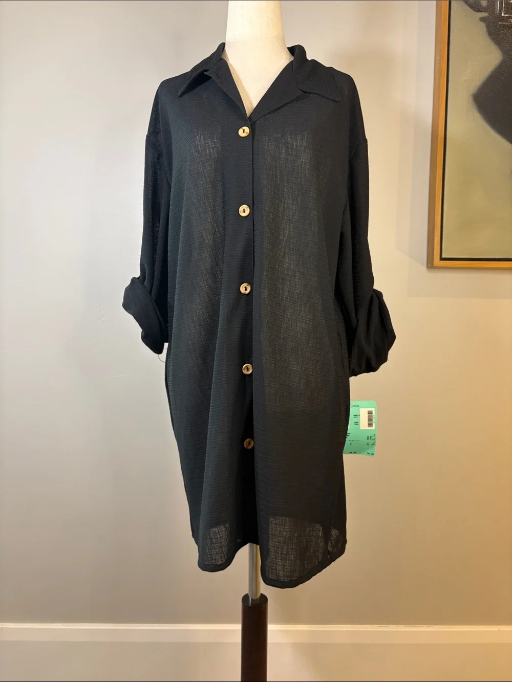 Liz Claiborne Black Button-Front Swim Coverup
